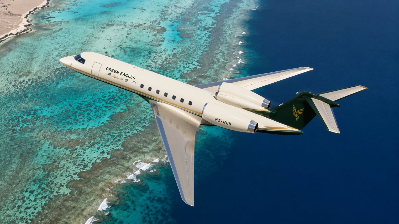 Citation X overhead the Red Sea reefs